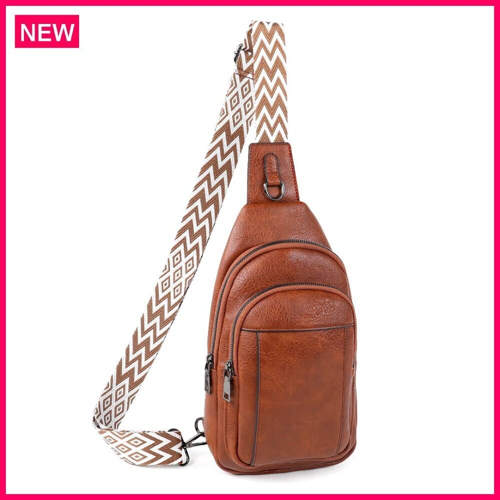 Small Leather Crossbody Bag with Adjustable Strap, Multiple Pockets